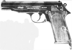 Primeiro modelo da Walther MP em calibre 9mm Parabellum, claramente baseada na PP – essa arma não comporta o uso de munição moderna pois se tratava de um sistema “blow-back”, sem trava de culatra.
